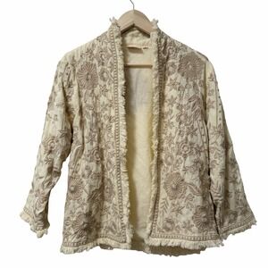 CIENNA Silvia Embroidered Open Front Boho Jacket Size S Cream‎ Gypsy Festival